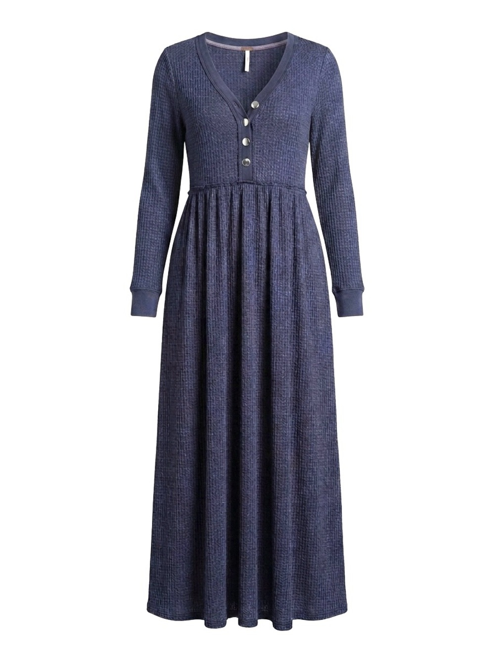 Free People Marissa Blue Boho Henley Waffle Knit Maxi Dress Long Sleeve S